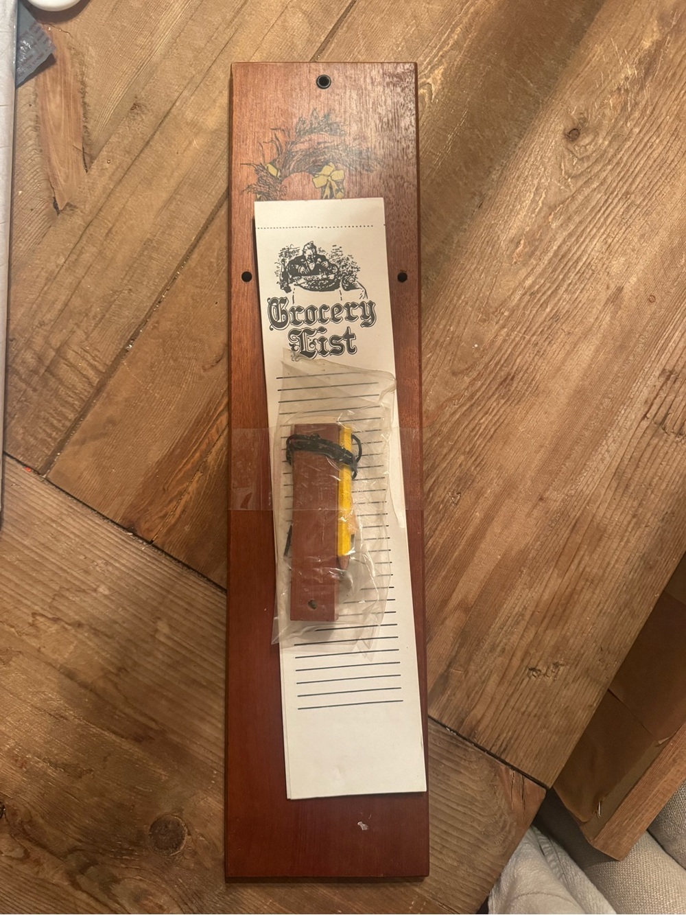 Wooden Grocery List Notepad Holder with Pen Loop - Brown & Yellow
